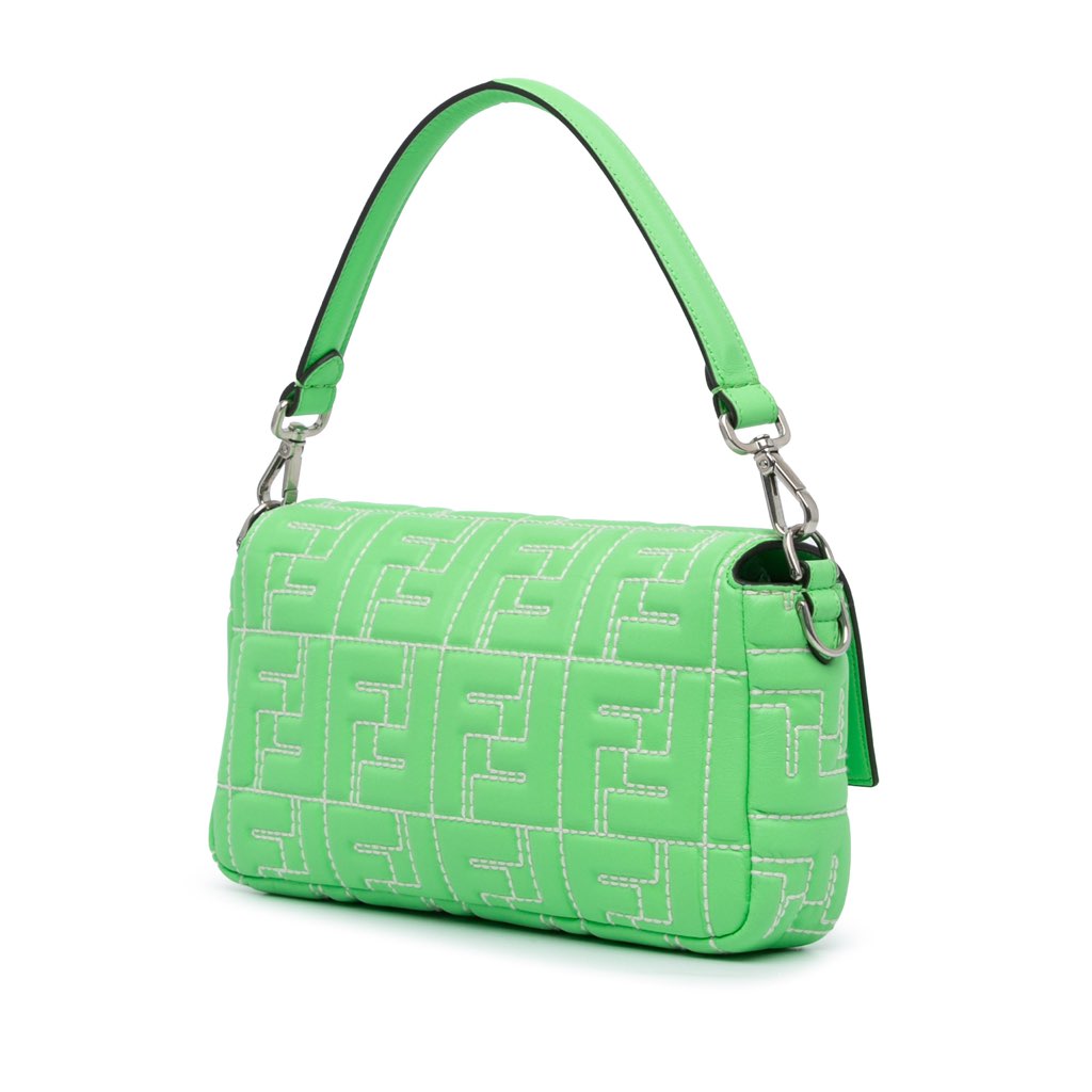 Fendi Zucca Embossed Stitched Leather Baguette Satchel - 2