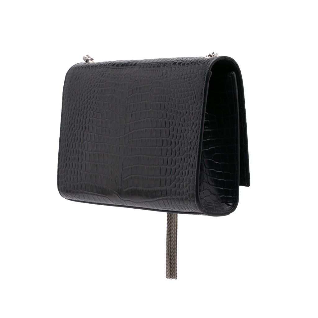 Saint Laurent Medium Croc Embossed Leather Kate Tassel Crossbody - 2