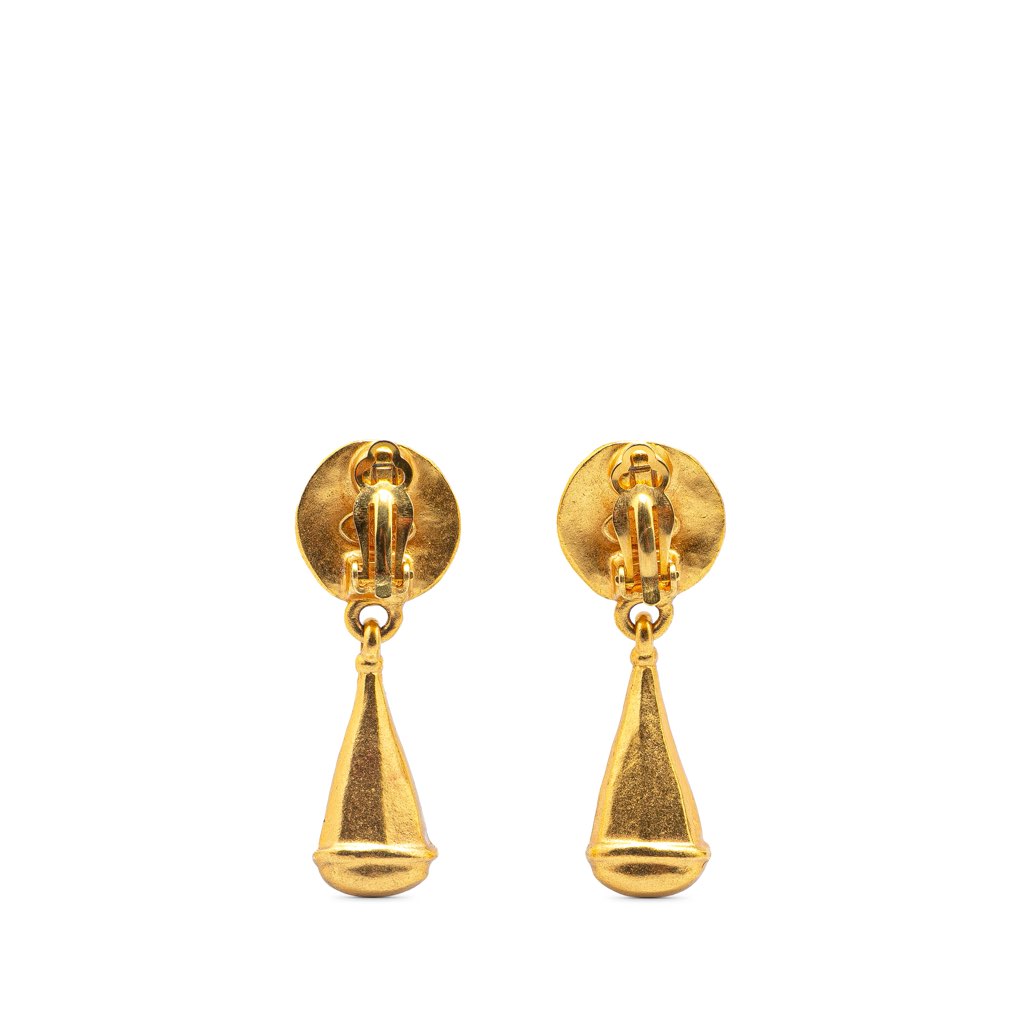 Chanel Gold Plated CC Teardrop Clip On Earrings - 2