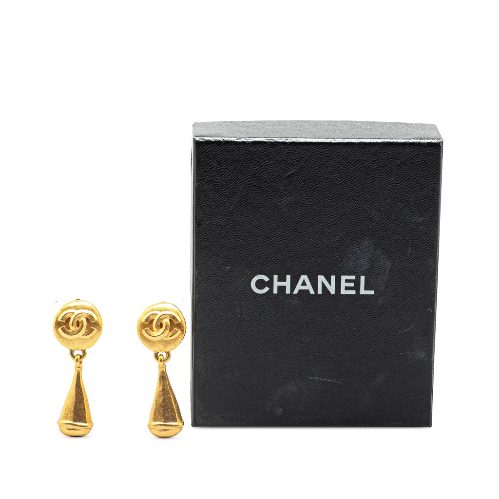 Chanel Gold Plated CC Teardrop Clip On Earrings - 4