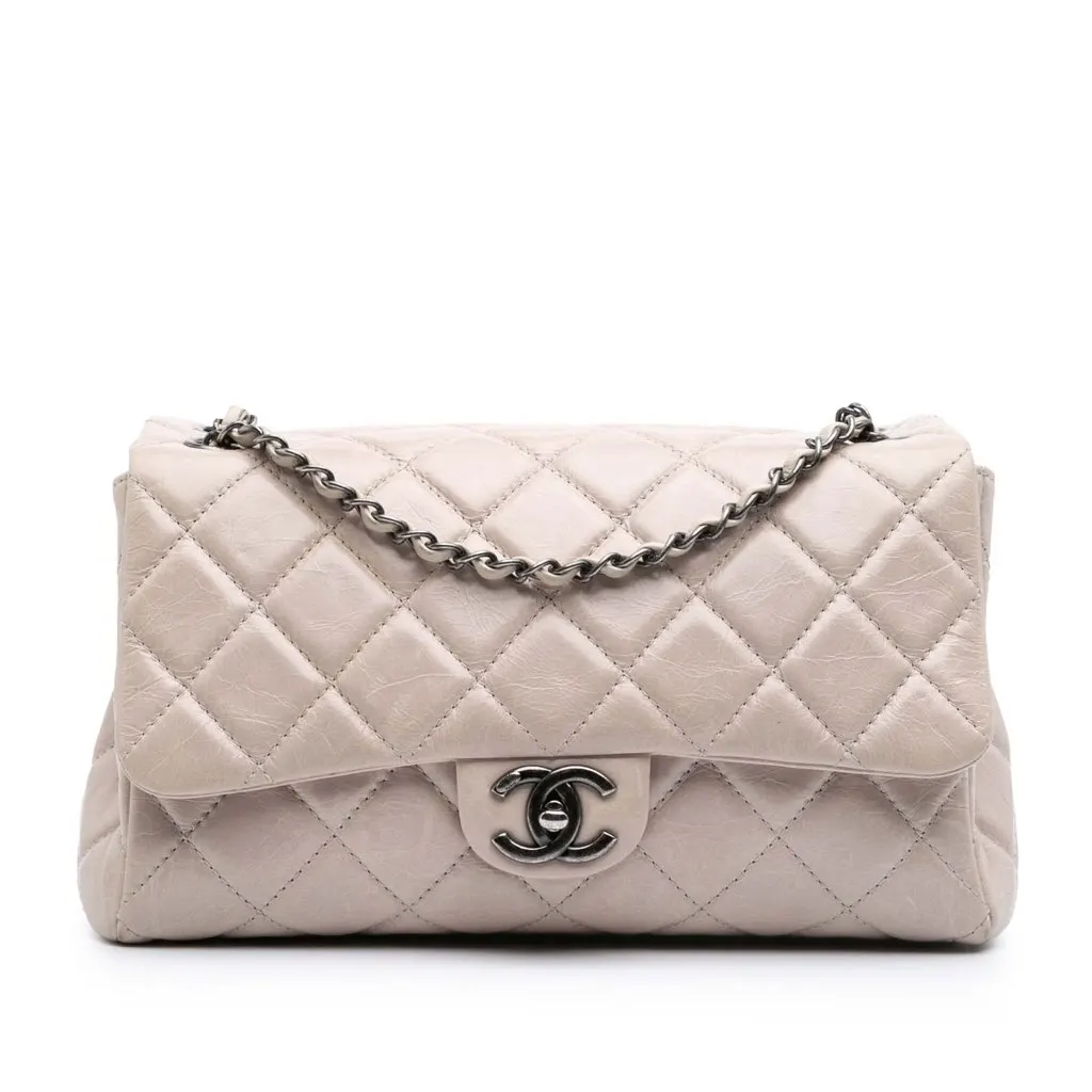 Chanel Large Quilted Glazed Calfskin Coco Soft Flap Brown Leather Good - Front View