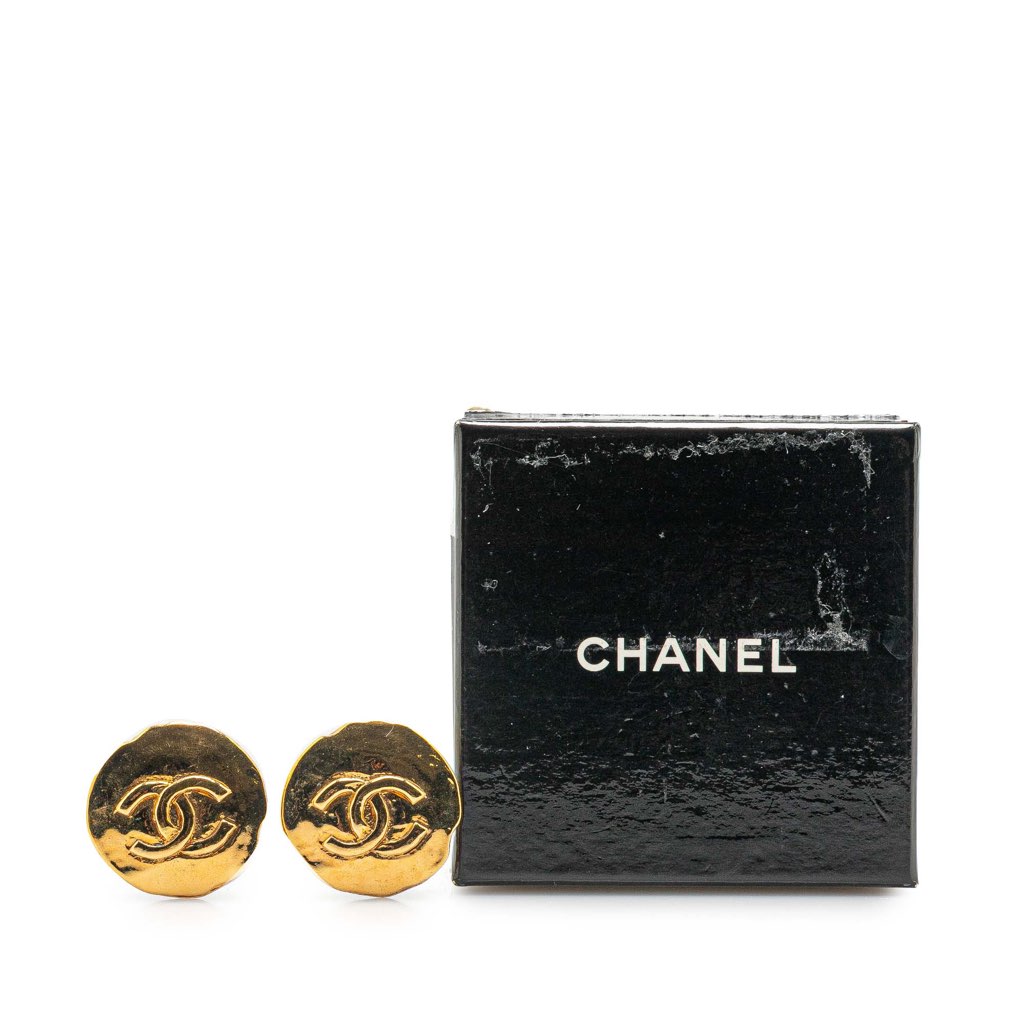 Chanel Gold Plated CC Round Clip On Earrings - 4
