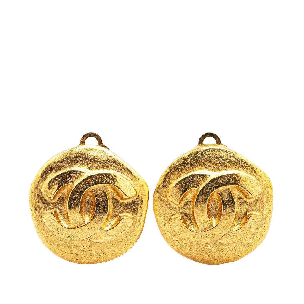 Chanel Gold Plated CC Round Clip On Earrings