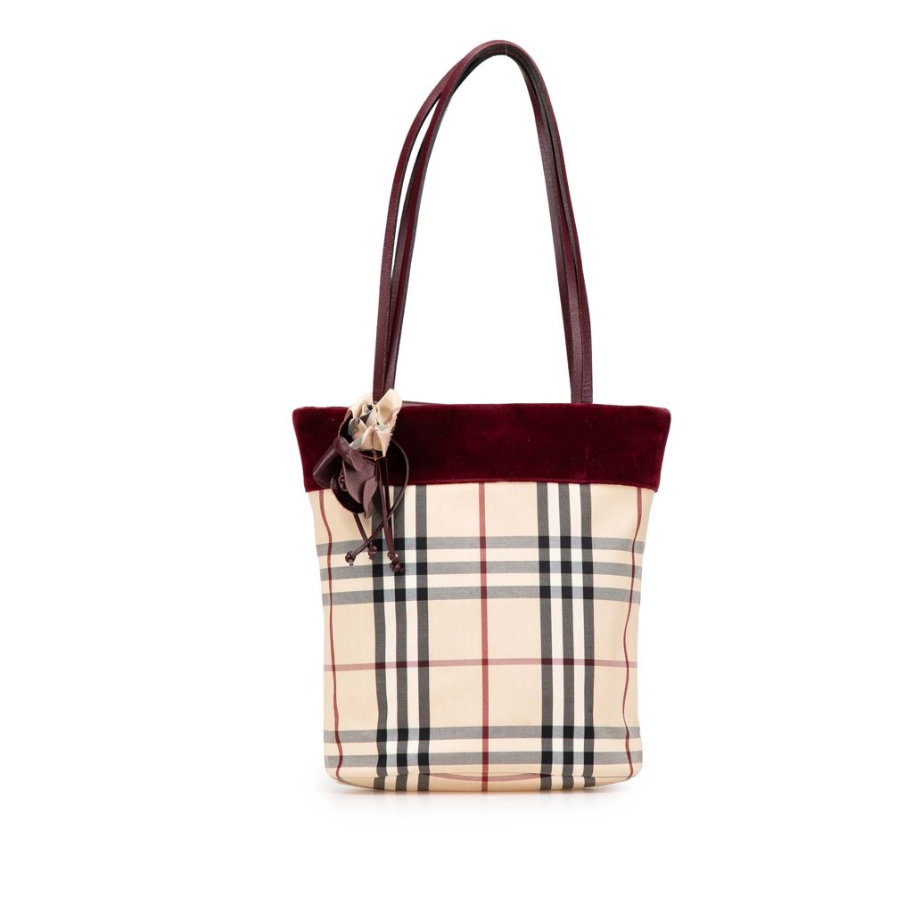 Burberry Velvet Trimmed House Check Canvas Tote