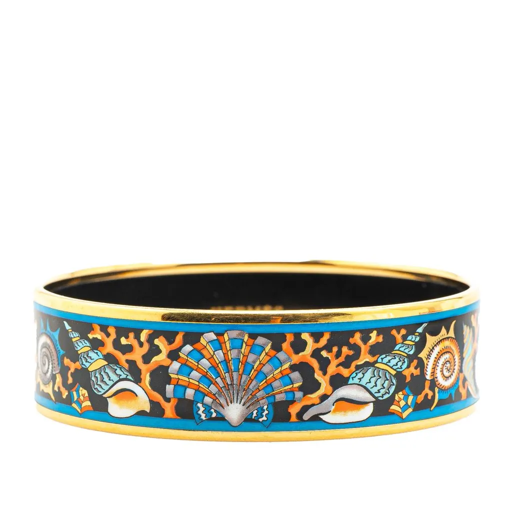 Hermès Wide Seashells Enamel Bangle 65 Black Good - Front View