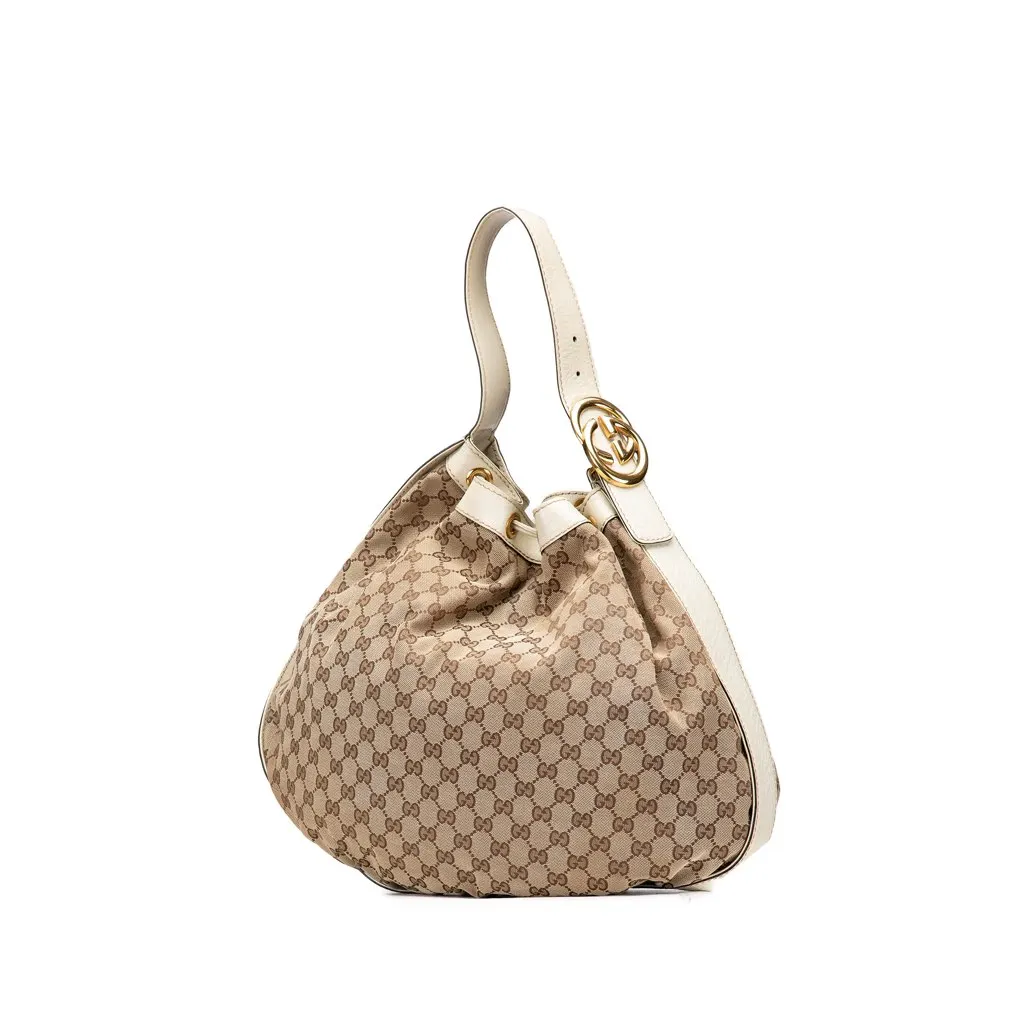 Gucci GG Canvas Interlocking Icon Drawstring Hobo Brown Canvas Good - Back View