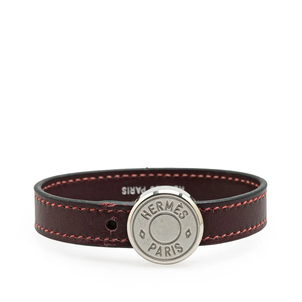 Hermès Leather Clou de Selle Bracelet Brown Leather Good - Front View