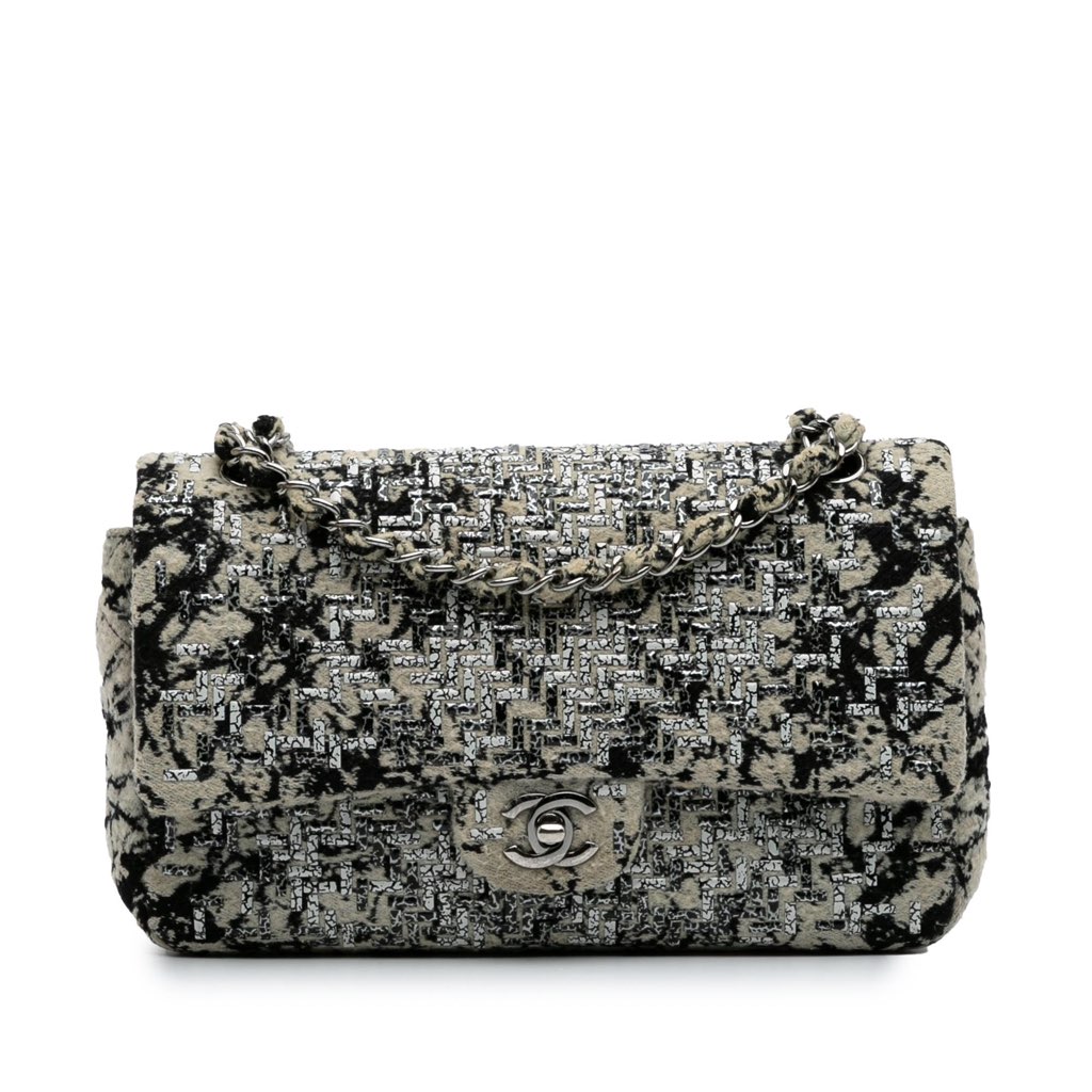 Chanel Medium Classic Wool Herringbone Double Flap