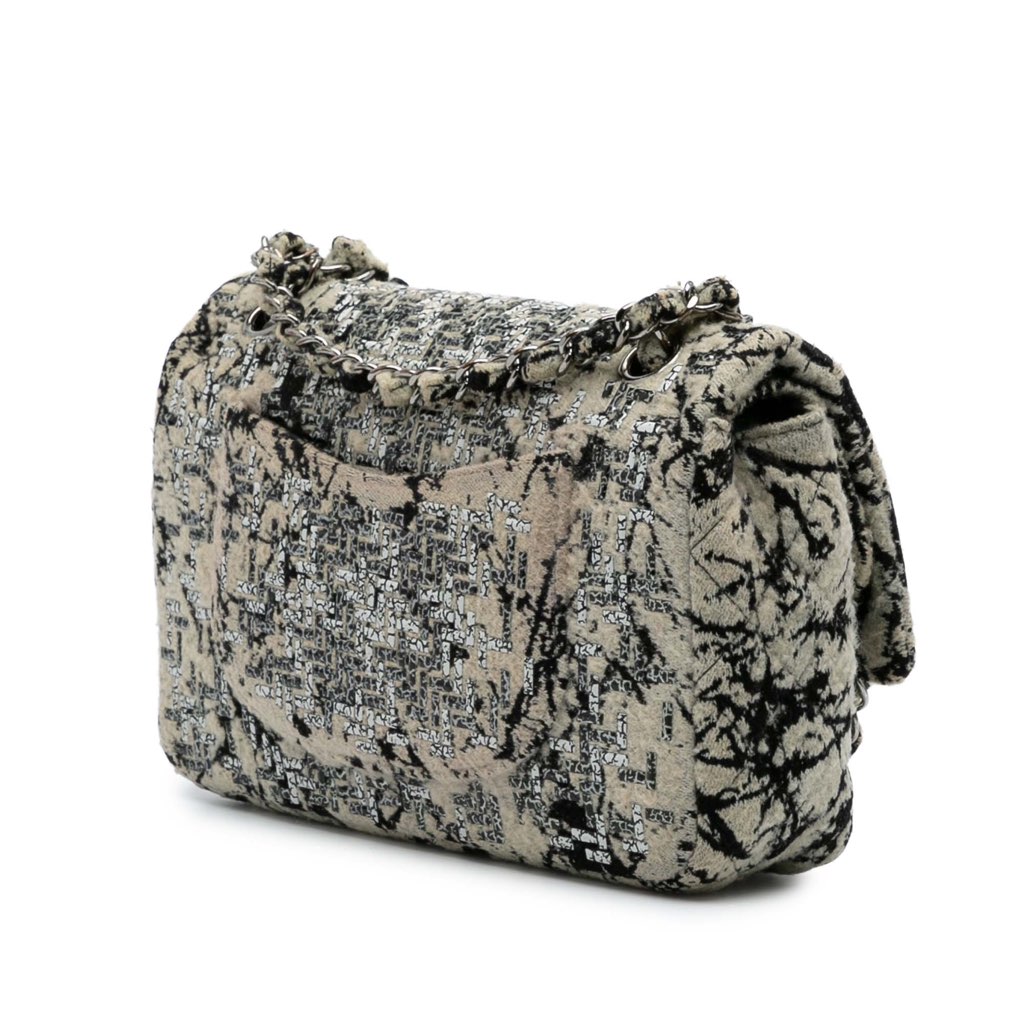 Chanel Medium Classic Wool Herringbone Double Flap - Back view