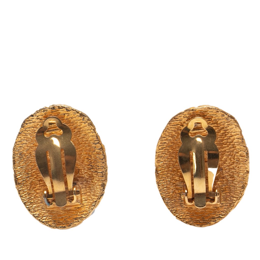 Chanel Gold Plated CC Oval Clip On Earrings - 2