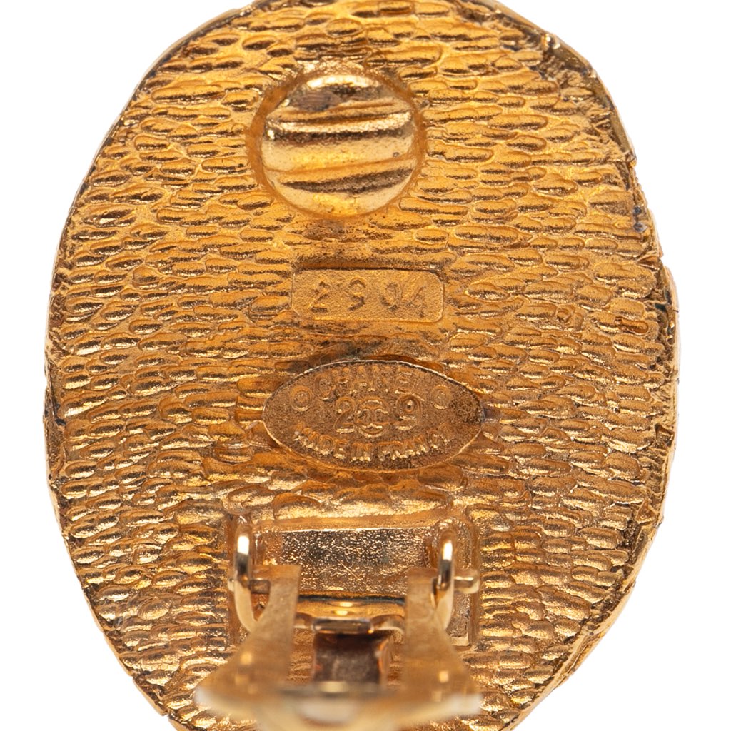 Chanel Gold Plated CC Oval Clip On Earrings - 3
