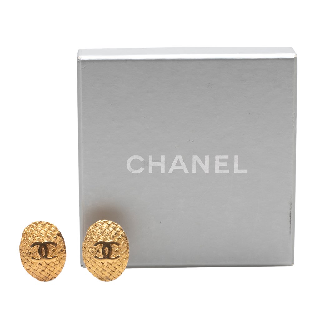 Chanel Gold Plated CC Oval Clip On Earrings - 4