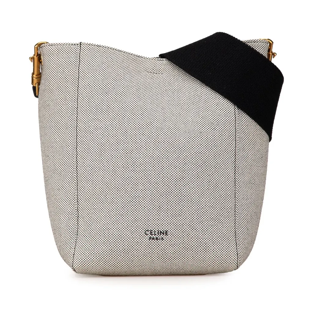 Celine Small Canvas Seau Sangle Bag White Canvas Good - Front View