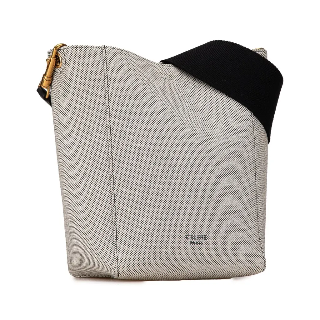 Celine Small Canvas Seau Sangle Bag White Canvas Good - Back View