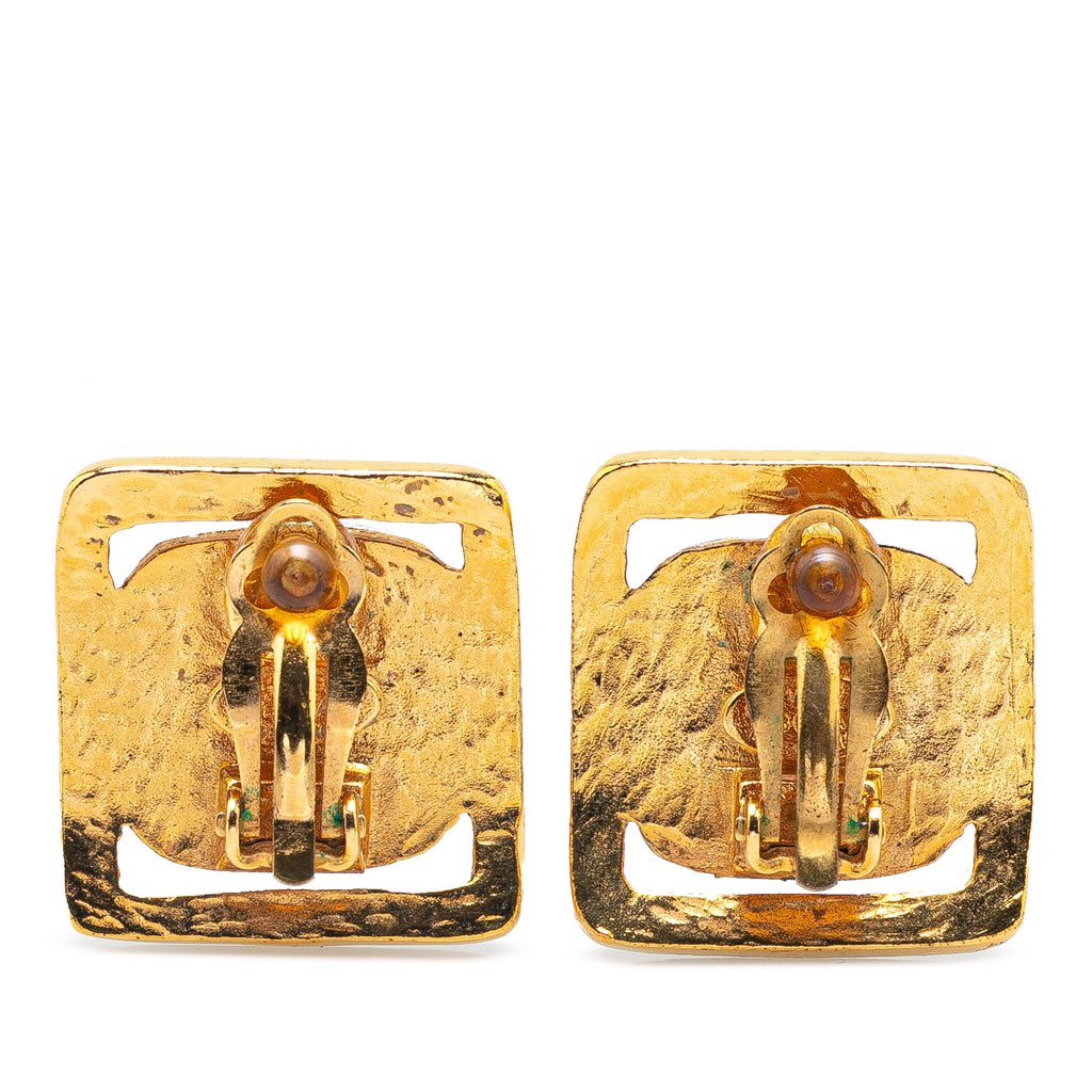 Chanel Gold Plated and Silver Square Bead Clip On Earrings - 2