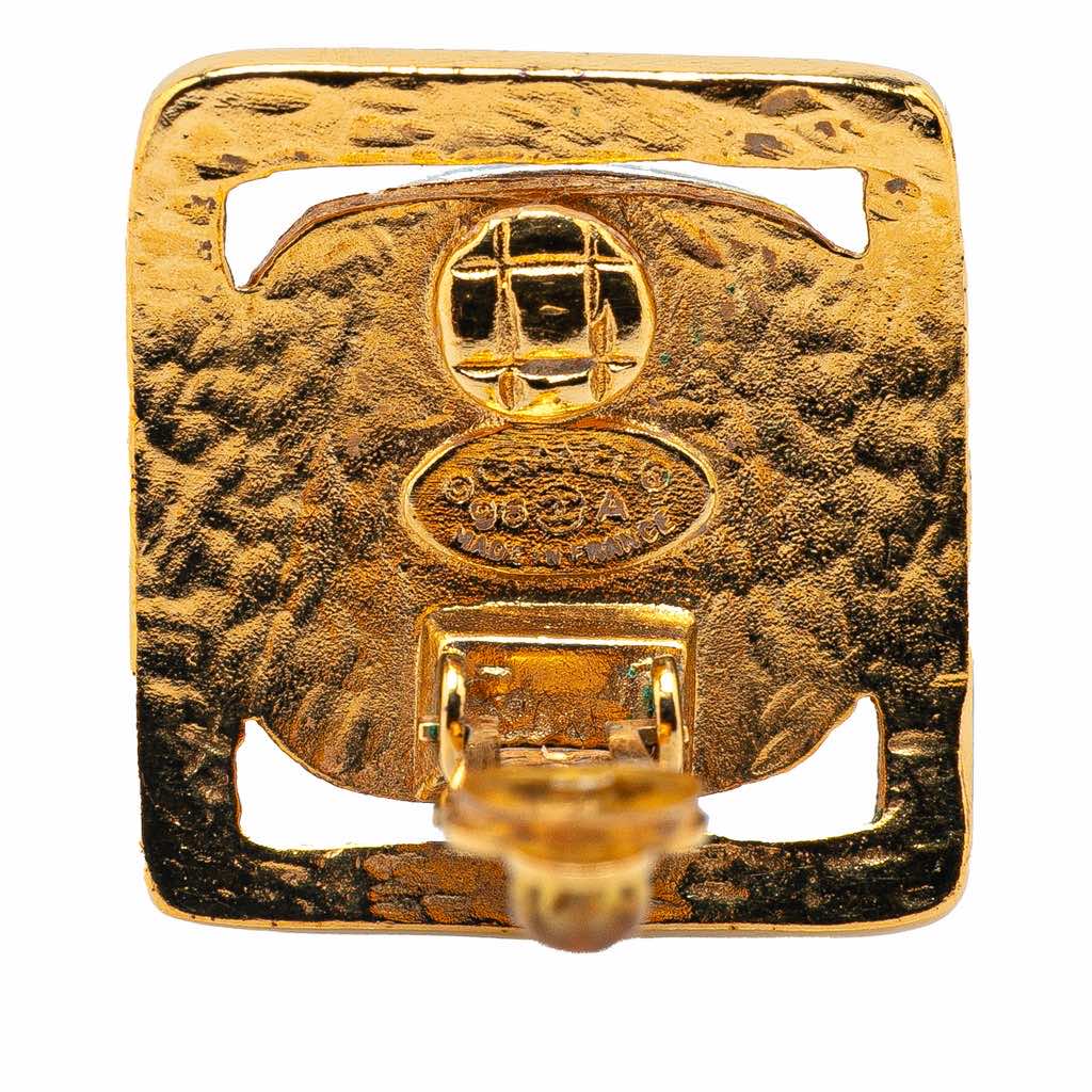 Chanel Gold Plated and Silver Square Bead Clip On Earrings - 3