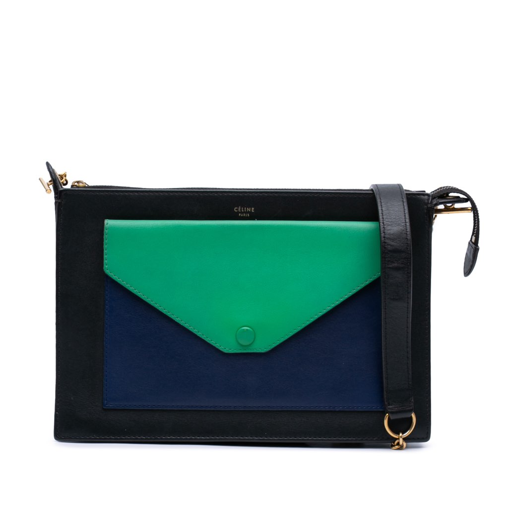 Celine Tricolor Leather Pocket Envelope Zip Crossbody