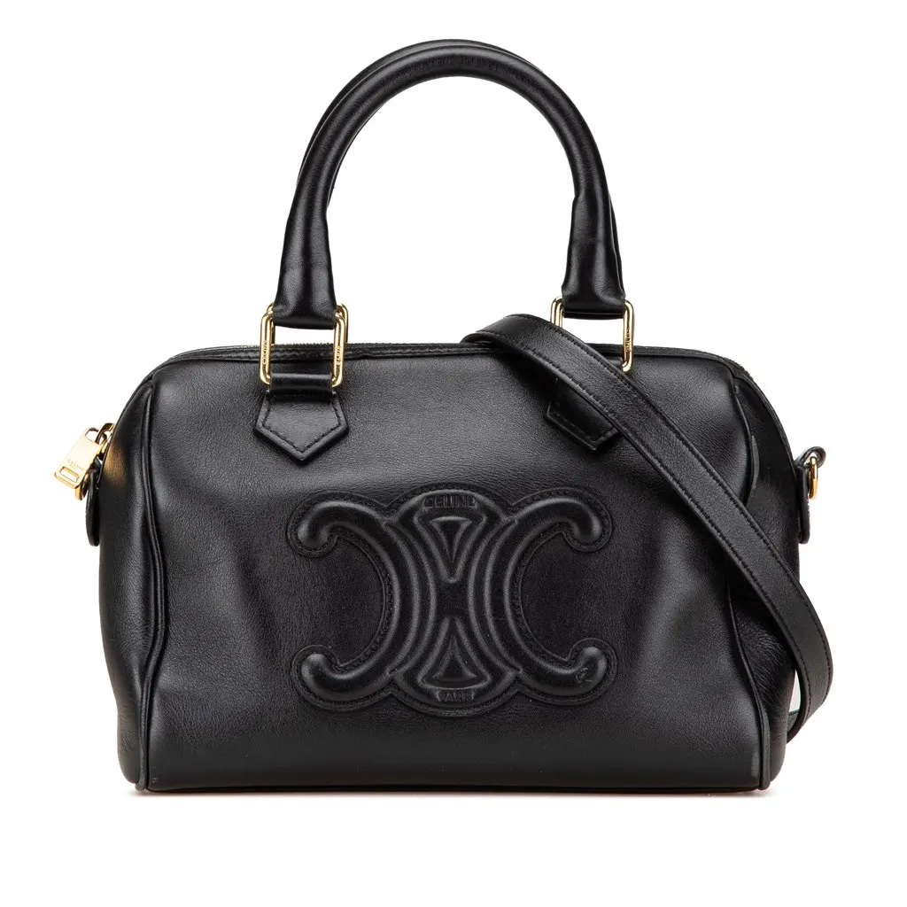 Celine Smooth Calfskin Cuir Triomphe Satchel Black Leather Good - Front View