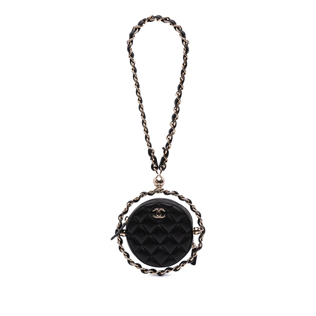 Chanel CC Quilted Lambskin Round Chain Around Clutch With Chain