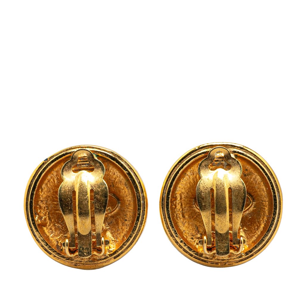 Chanel Gold Plated CC Round Clip on Earrings - 2