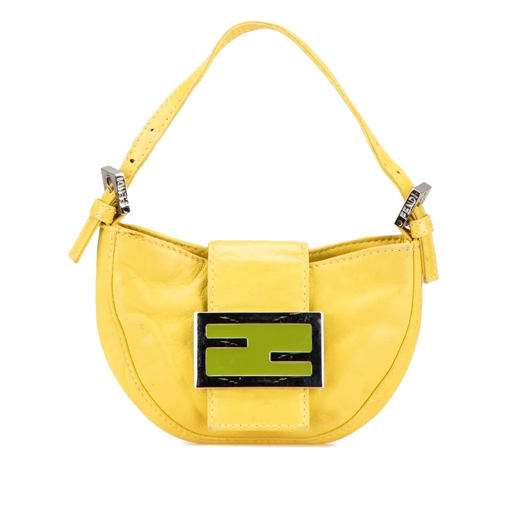 Fendi Mini Leather Croissant Handbag Yellow Leather Fair - Front View