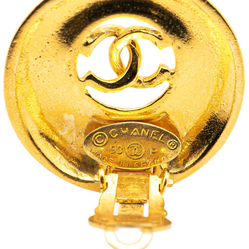Chanel Gold Plated CC Round Clip on Earrings - 3