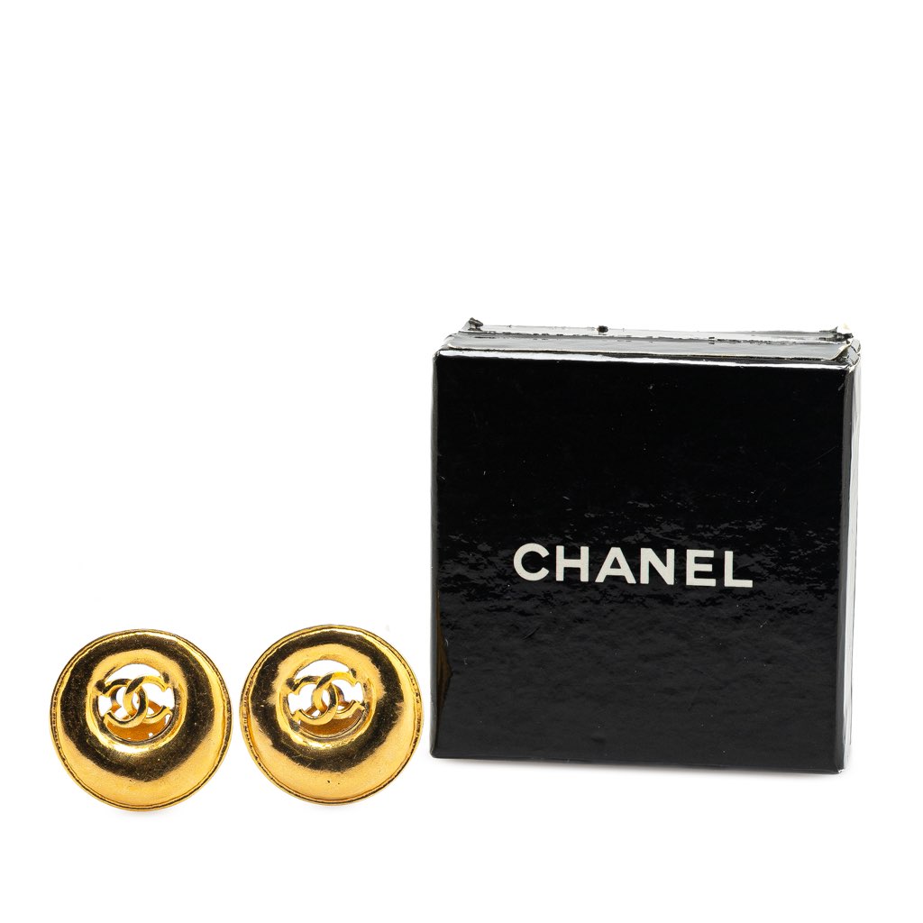 Chanel Gold Plated CC Round Clip on Earrings - 4