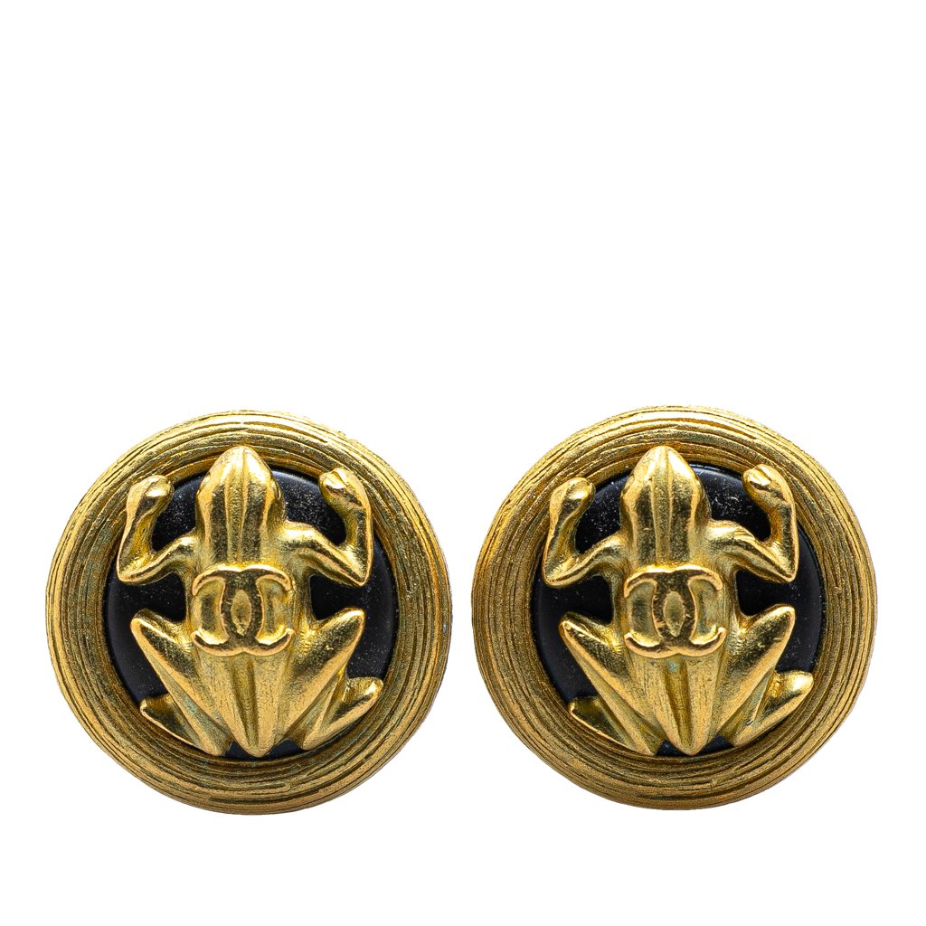 Chanel Gold Plated CC Frog Clip On Earrings