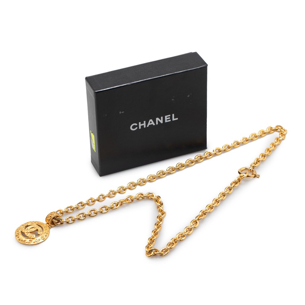 Chanel Gold Plated CC Round Pendant Necklace - 5