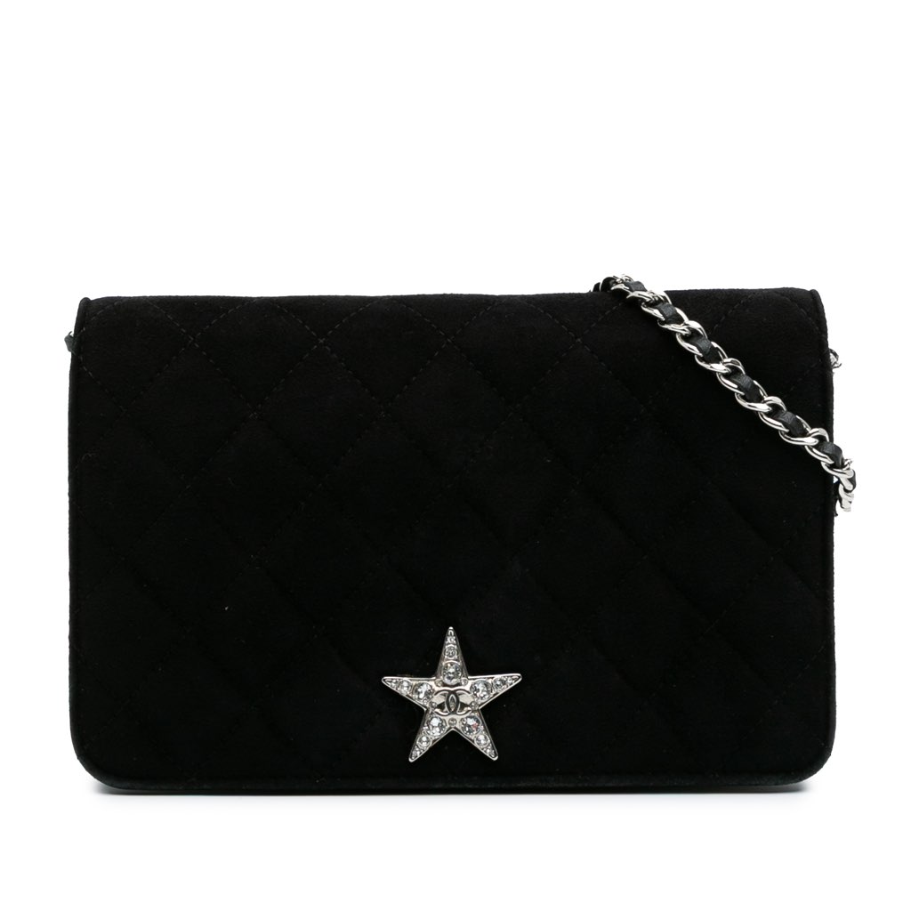 Chanel Quilted Suede Cocostellar Wallet on Chain