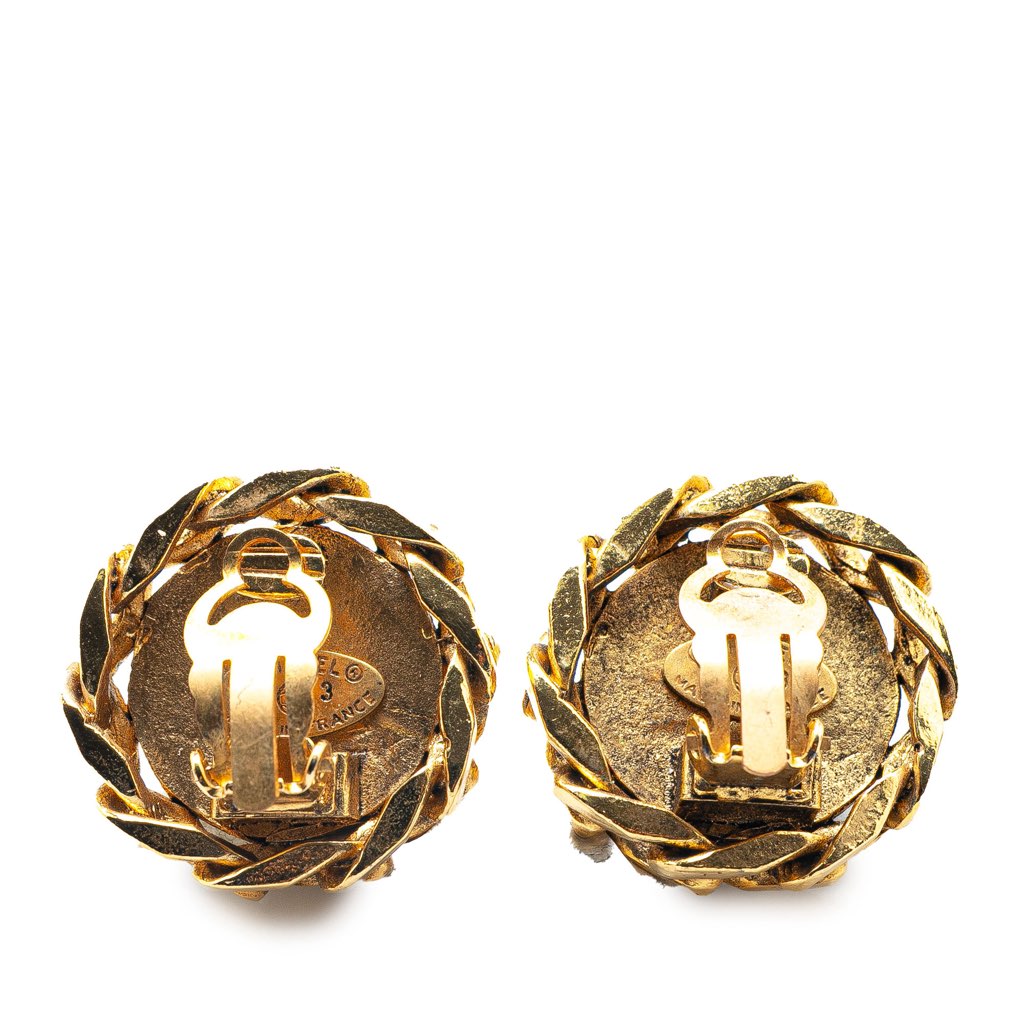 Chanel Gold Plated Rhinestone CC Clip On Earrings - 2