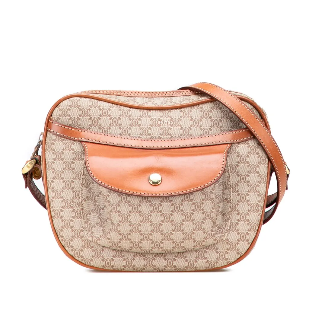 Celine Macadam Coated Canvas Crossbody Brown Canvas Good - Front View