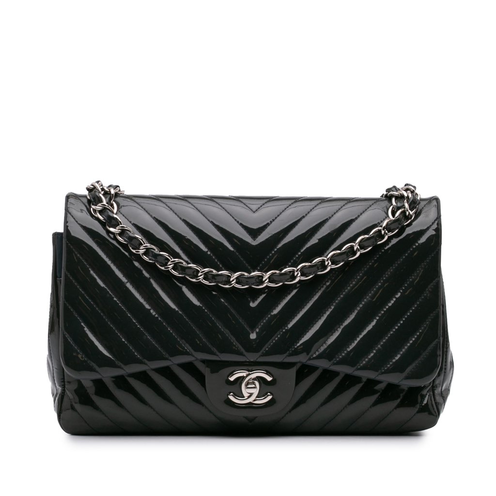 Chanel Jumbo Classic Chevron Patent Double Flap