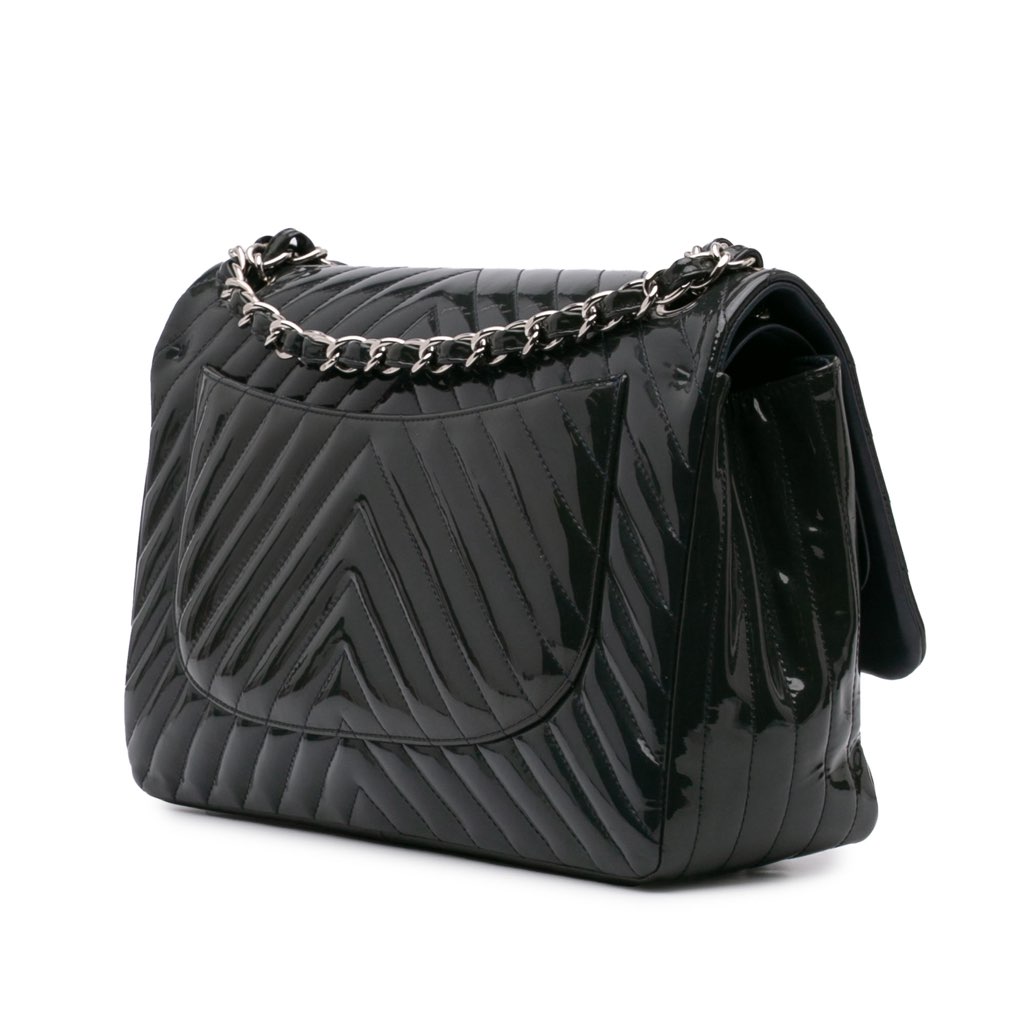 Chanel Jumbo Classic Chevron Patent Double Flap - Back view