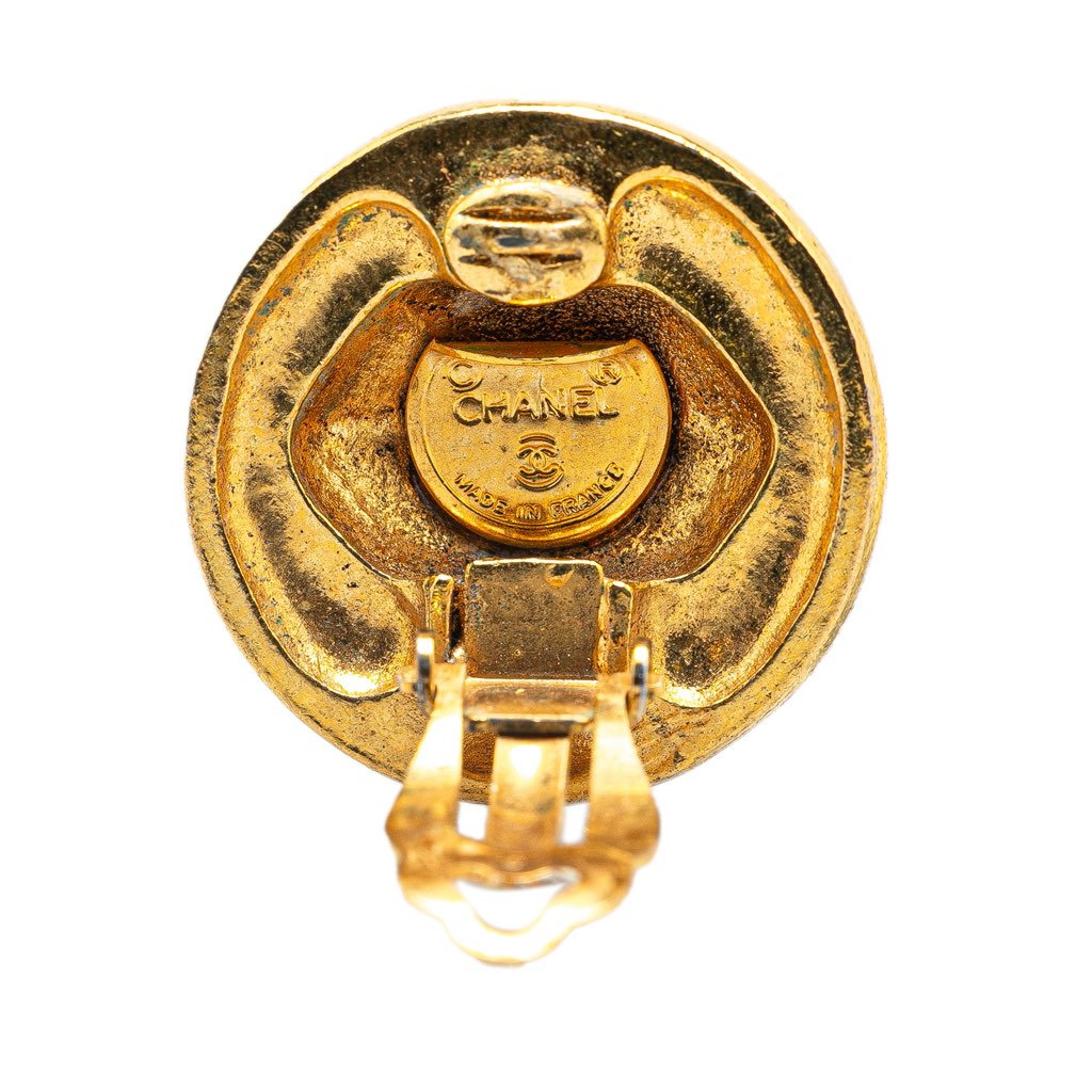 Chanel Gold Plated CC Round Clip on Earrings - 3