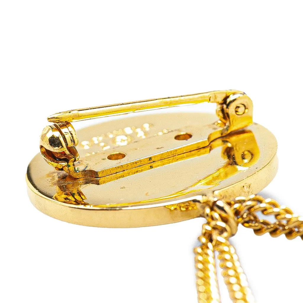 Chanel Gold Plated CC Quilted Flap Bag Brooch Gold Metal Good - Model View