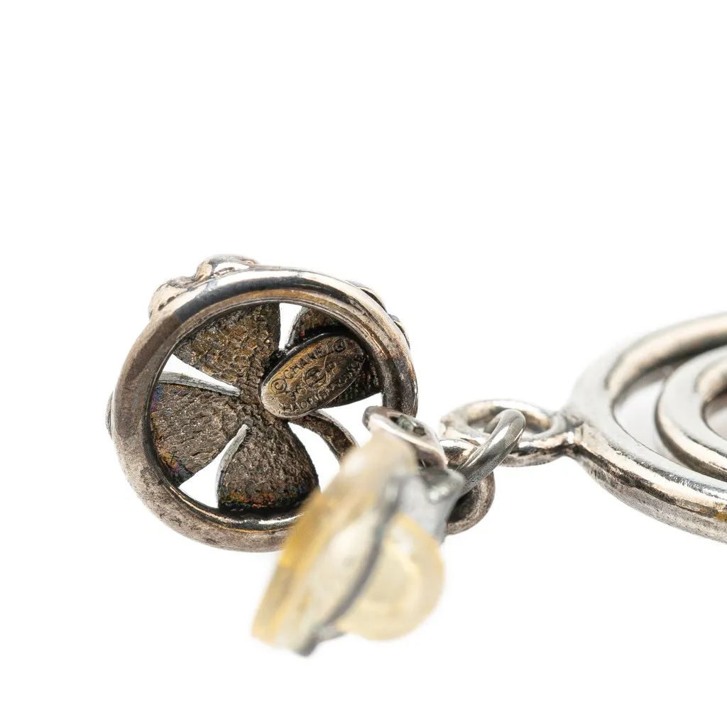 Chanel Silver Clover CC Drop Clip on Earrings Silver Silver Good - Inside View