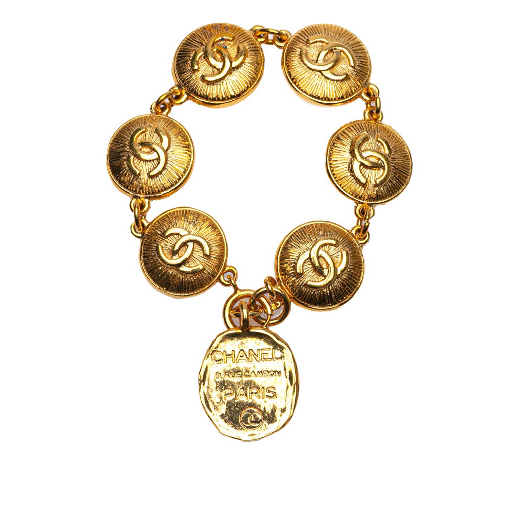 Chanel Gold Plated Rue Cambon CC Medallion Link Bracelet