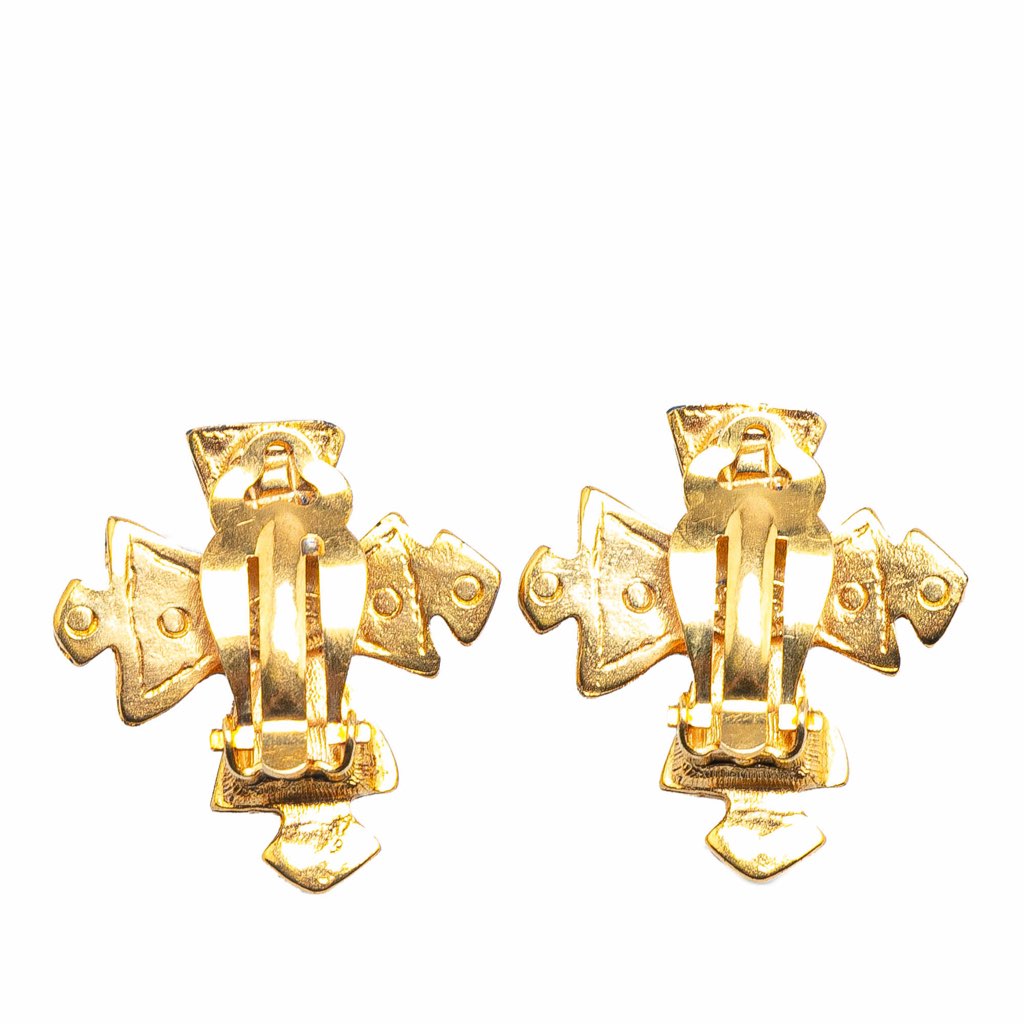Chanel Gold Plated CC Cross Clip on Earrings - Back view