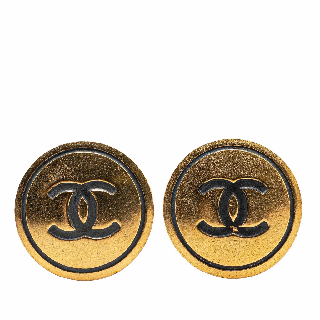 Chanel Gold Plated CC Round Clip On Earrings