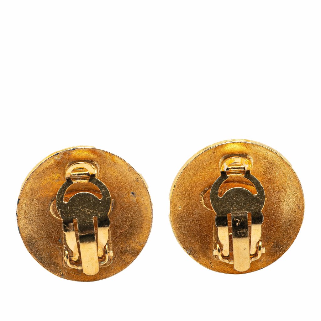 Chanel Gold Plated CC Round Clip On Earrings - Back view