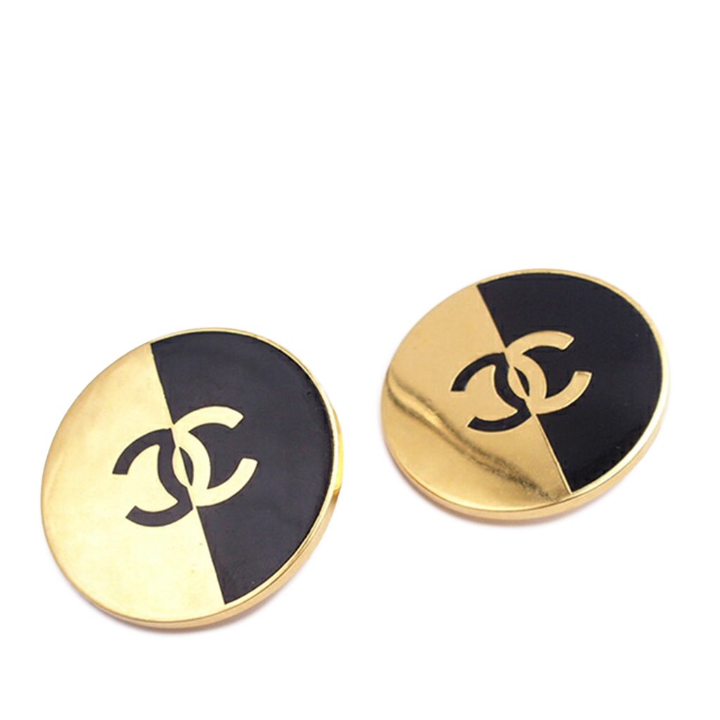 Chanel Gold Plated CC Button Clip On Earrings