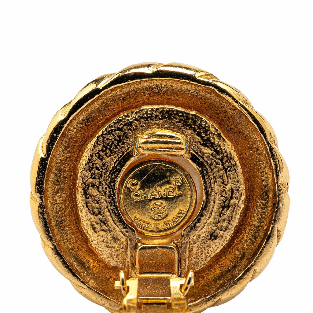 Chanel Gold Plated Round Faux Pearl Clip on Earrings - Image 6