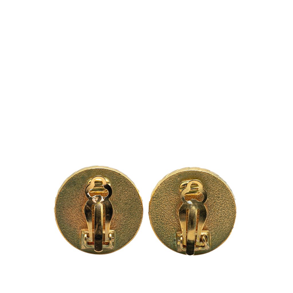 Chanel Gold Plated CC Button Clip On Earrings - 2