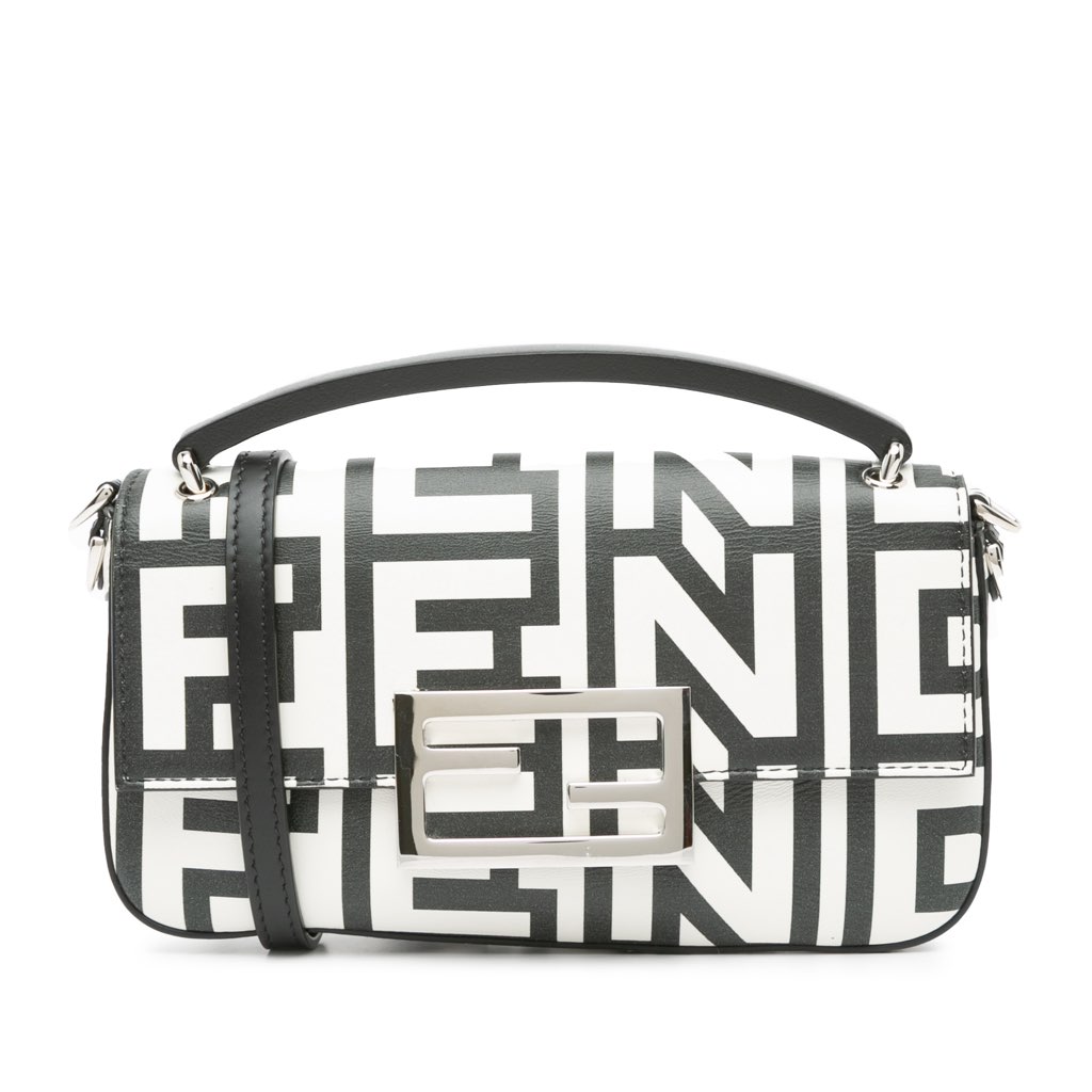 Fendi Marc Jacobs Nappa Vitello King Logo Print Phone Baguette Satchel