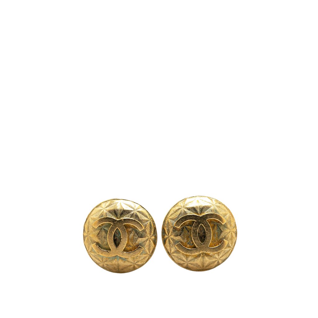 Chanel Gold Plated CC Round Clip on Earrings