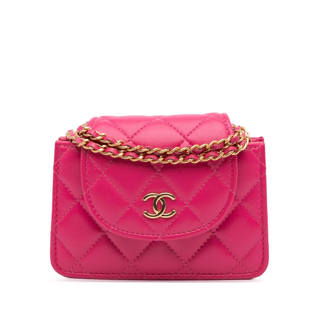 Chanel CC Quilted Lambskin Flap Clutch On Chain