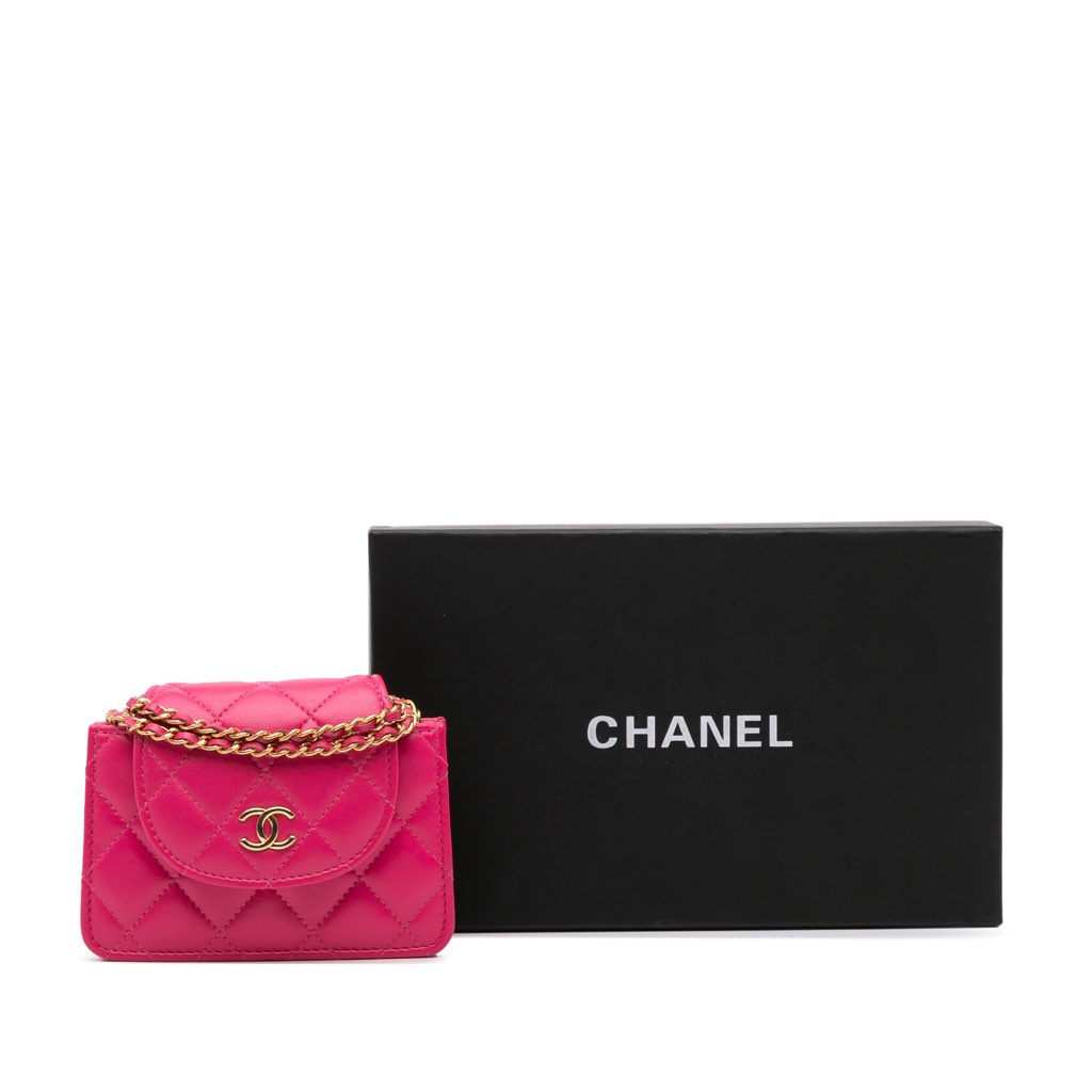 Chanel CC Quilted Lambskin Flap Clutch On Chain - Image 11