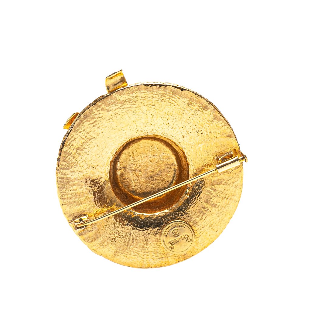 Chanel Gold Plated Straw Hat Brooch - Back view