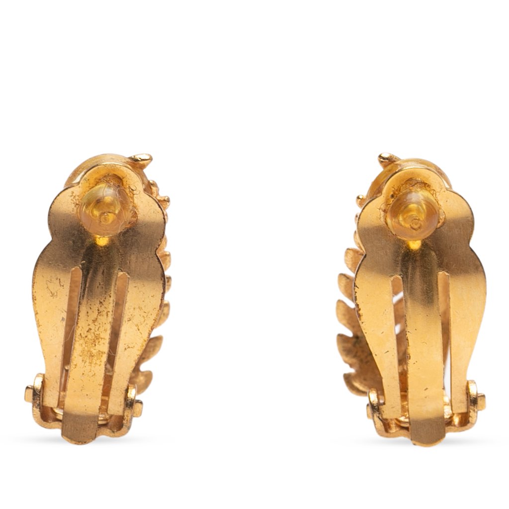 Chanel Gold Plated CC Leaf Clip On Earrings - 2